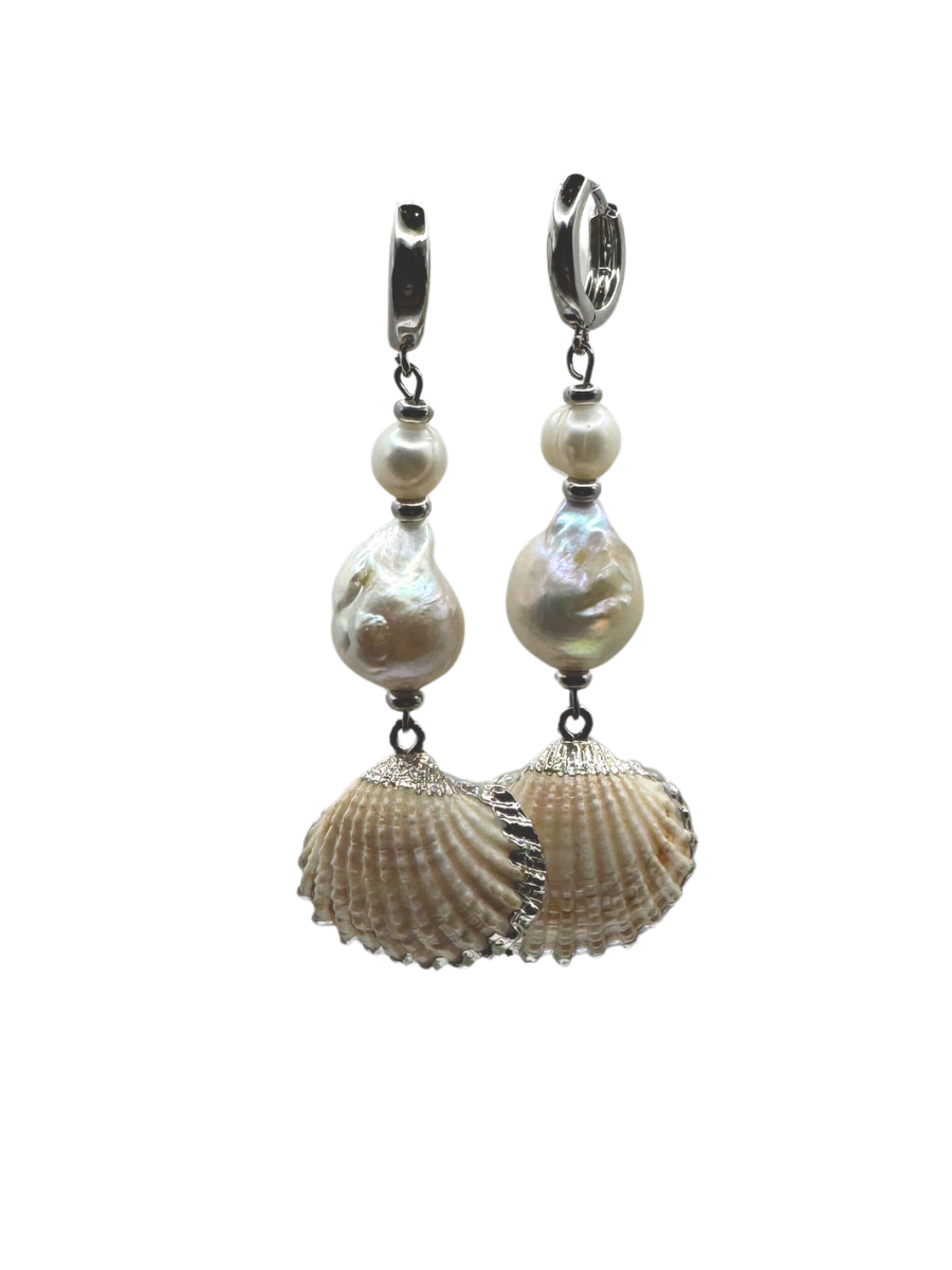 Ohrringe Peardiver aus Süßwasserperle, Keshiperle und Muschel