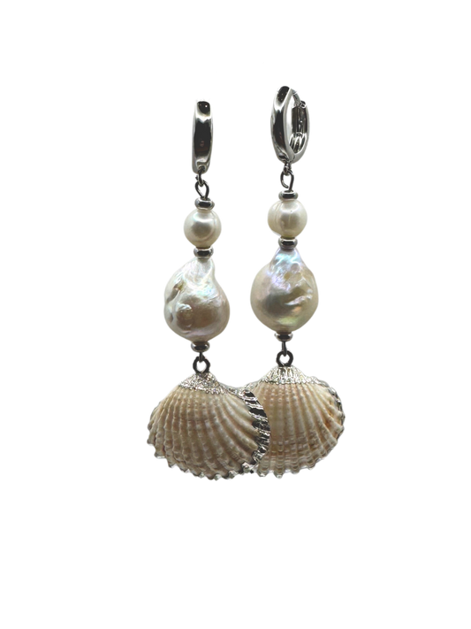 Ohrringe Peardiver aus Süßwasserperle, Keshiperle und Muschel