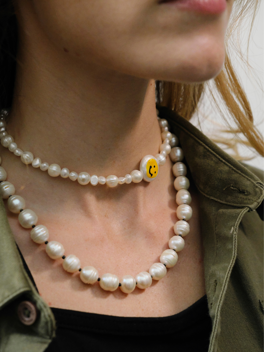 Nialaya Jewelry Smiley Face Pearl Necklace In White | ModeSens